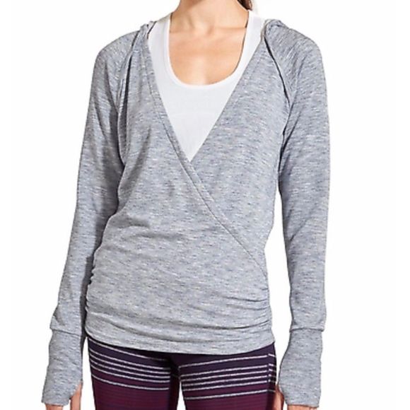 Athleta WOMEN'S LONG SLEEVE BLUE‎ HEATHER WRAP STUDIO HOODIE - Picture 1 of 9
